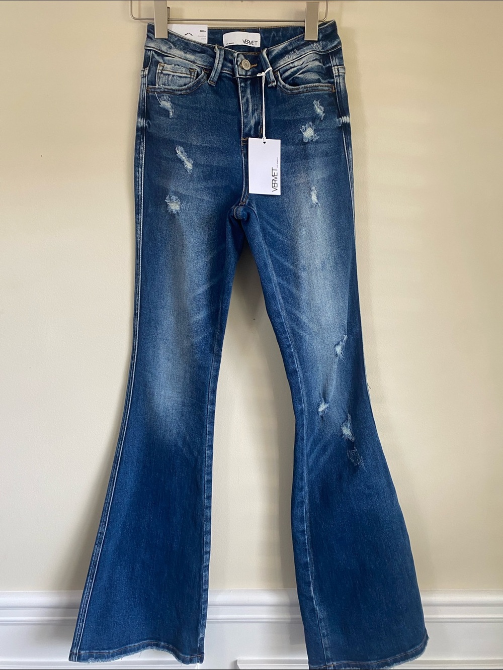 VERVET BY FLYING MONKEY Distressed Dark Blue Flare Jeans